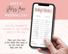 Load image into Gallery viewer, MOBILE Wedding Day Timeline Template, EDITABLE order of events, Wedding Timeline, Wedding Schedule, Wedding Day Timeline, wedding itinerary program | Pink Handwritten
