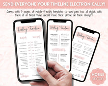 Load image into Gallery viewer, MOBILE Wedding Day Timeline Template, EDITABLE order of events, Wedding Timeline, Wedding Schedule, Wedding Day Timeline, wedding itinerary program | Pink Handwritten
