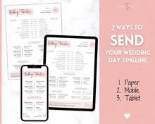 Load image into Gallery viewer, MOBILE Wedding Day Timeline Template, EDITABLE order of events, Wedding Timeline, Wedding Schedule, Wedding Day Timeline, wedding itinerary program | Pink Handwritten
