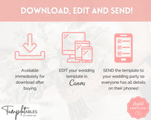 Load image into Gallery viewer, MOBILE Wedding Day Timeline Template, EDITABLE order of events, Wedding Timeline, Wedding Schedule, Wedding Day Timeline, wedding itinerary program | Pink Handwritten
