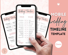 Load image into Gallery viewer, MOBILE Wedding Day Timeline Template, EDITABLE order of events, Wedding Timeline, Wedding Schedule, Wedding Day Timeline, wedding itinerary program | Pink Handwritten
