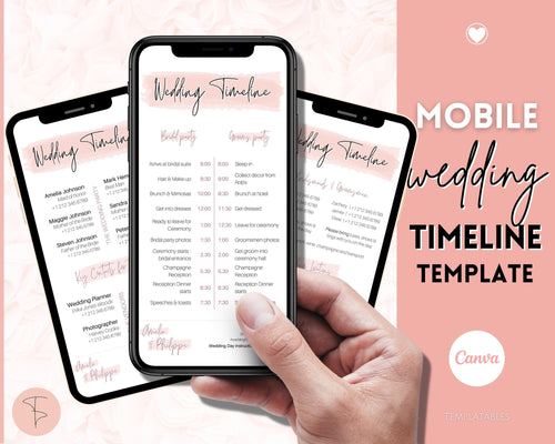 MOBILE Wedding Day Timeline Template, EDITABLE order of events, Wedding Timeline, Wedding Schedule, Wedding Day Timeline, wedding itinerary program | Pink Handwritten