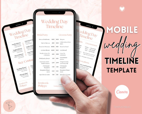 MOBILE Wedding Day Timeline Template, EDITABLE order of events, Wedding Timeline, Wedding Schedule, Wedding Day Timeline, wedding itinerary program | Pink Lux