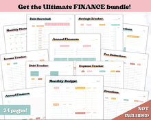 Load image into Gallery viewer, MONTHLY Budget Planner Printable, Financial Tracker Template, Paycheck, Savings Tracker, Binder, Debt, Bill, Spending, Expense Income | RETRO 70&#39;s themed
