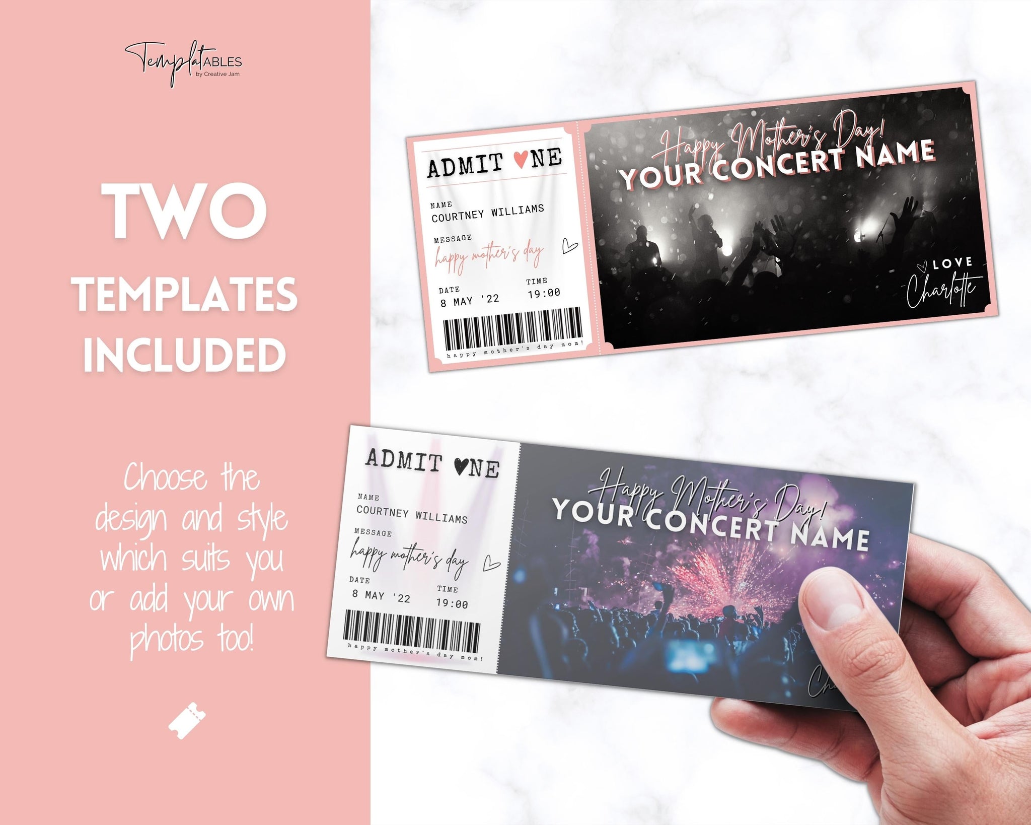 Mothers Day Concert Ticket Editable Template | DIY Gift for Mum, image size:2048x1638