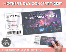 Load image into Gallery viewer, MOTHERS DAY Concert Ticket Template, EDITABLE Surprise Getaway gift, Invitation, Last minute Mom Mother&#39;s, Diy Musical Event, Theatre Show | Style 2
