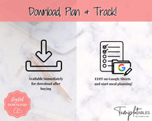 Load image into Gallery viewer, Macro Meal Planner Spreadsheet, Weekly Meal Plan Template, Meal Prep, Digital Meal Tracker, Monthly Food Diary, Printable, Grocery, Diet
