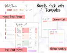 Load image into Gallery viewer, Meal Planner BUNDLE, Colorful Weekly Food Diary, Meal Tracker Printable, Daily Food Journal, Menu Plan, Prep! Grocery, Fitness Diet Wellness | Pastel Bundle 2
