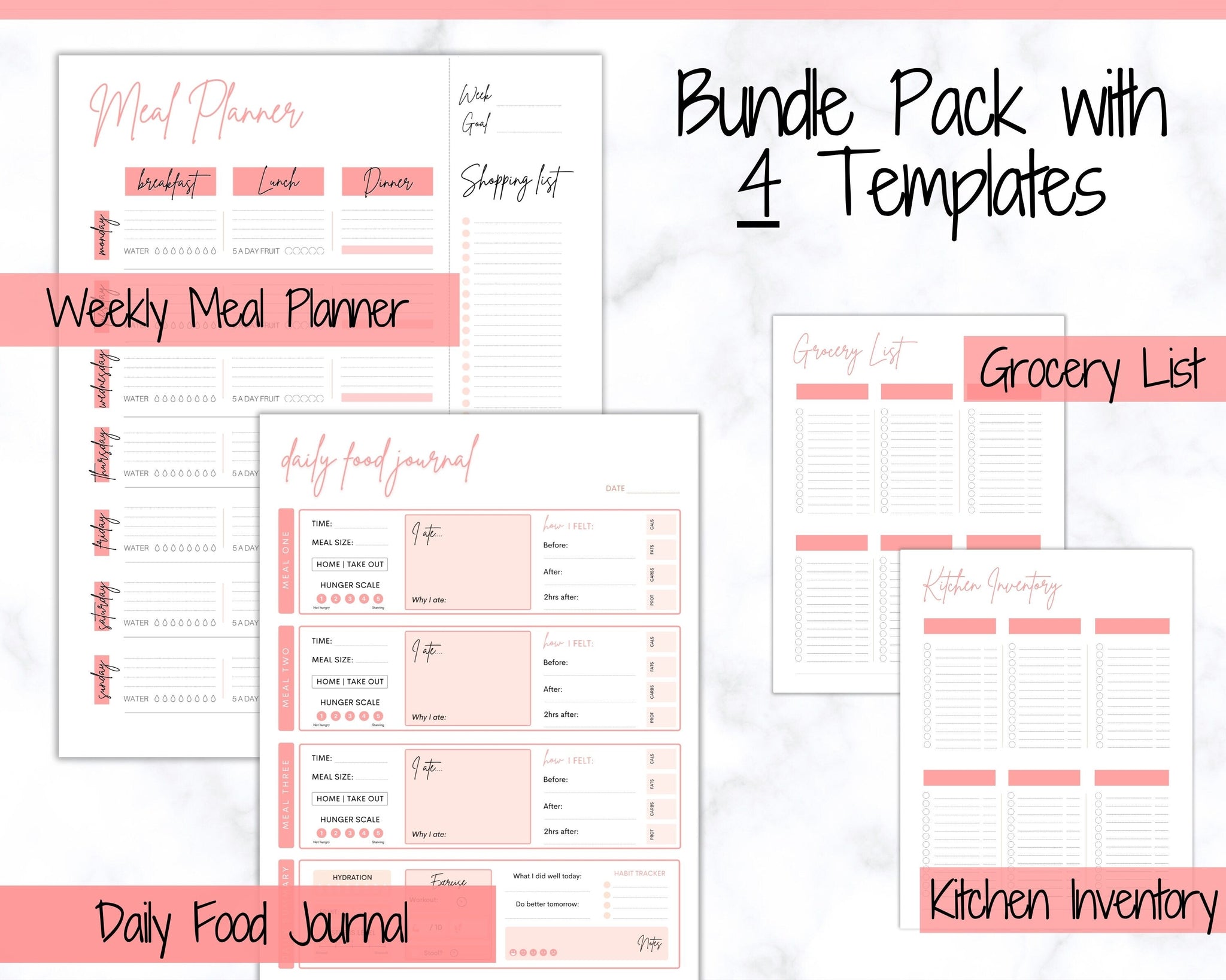 Rose Printable Meal Prep Checklist Meal Prep Template Pink Meal Prep  Planner Digital 