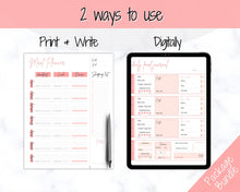 Load image into Gallery viewer, Meal Planner BUNDLE, PINK Weekly Food Diary, Meal Tracker Printable, Daily Food Journal, Menu Plan, Prep! Grocery, Fitness Diet Wellness | Pink Bundle 2
