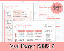 Load image into Gallery viewer, Meal Planner BUNDLE, PINK Weekly Food Diary, Meal Tracker Printable, Daily Food Journal, Menu Plan, Prep! Grocery, Fitness Diet Wellness | Pink Bundle 2
