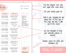 Load image into Gallery viewer, Meal Planner BUNDLE, PINK Weekly Food Diary, Meal Tracker Printable, Daily Food Journal, Menu Plan, Prep! Grocery, Fitness Diet Wellness | Watercolor Bundle 2
