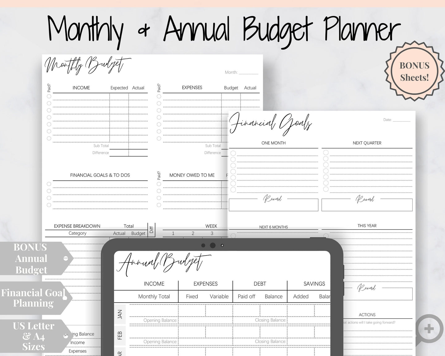 A4/Letter Size | Monthly Budget Planner Printable