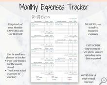 Load image into Gallery viewer, Monthly Expense Tracker Printable, Budget Planner, Budget Template, Financial Planner. Yearly Bill Tracker, Payday Finance, Monthly Expenses

