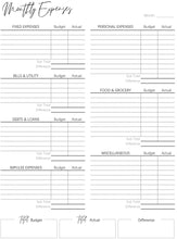 Load image into Gallery viewer, Monthly Expense Tracker Printable, Budget Planner, Budget Template, Financial Planner. Yearly Bill Tracker, Payday Finance, Monthly Expenses
