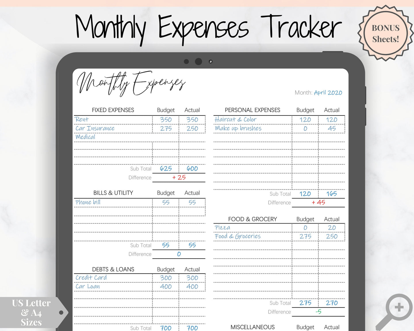 Monthly Expense Tracker Printable, Budget Planner, Budget Template, Financial Planner. Yearly Bill Tracker, Payday Finance, Monthly Expenses