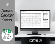 Load image into Gallery viewer, Monthly Overview, Planner Spreadsheet, Automated Calendar Template, Google Sheets, Excel, Annual, Editable To Do List, Undated Schedule - Mono
