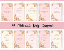 Load image into Gallery viewer, Mothers Day Gift Vouchers! Perfect last minute Gift for Mom on Mothering Sunday! 45 Printable Coupon Template, Mom Gift Card, Coupon Book
