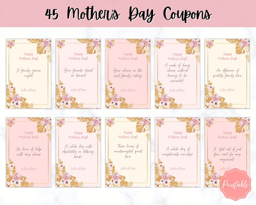 Mothers Day Gift Vouchers! Perfect last minute Gift for Mom on Mothering Sunday! 45 Printable Coupon Template, Mom Gift Card, Coupon Book