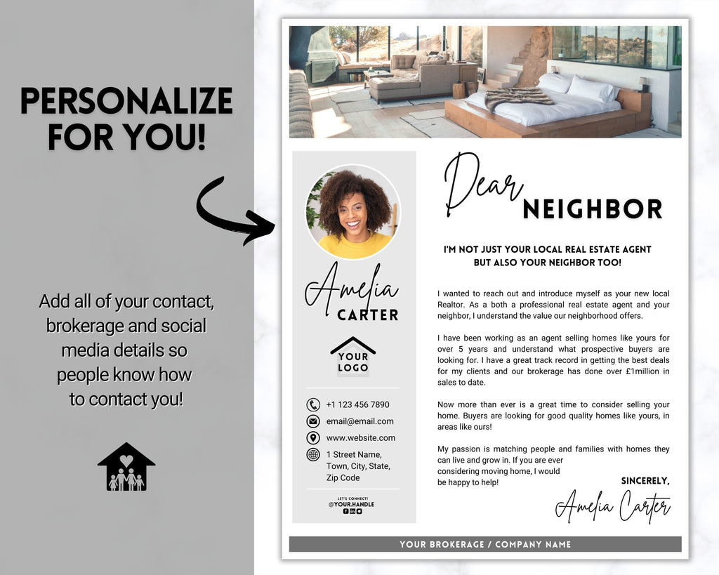 New Agent Introduction Letter | Real Estate Marketing Template - Mono