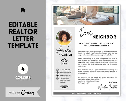 New Agent Introduction Letter, Real Estate Agent Template, Realtor Intro Letter, Real Estate Marketing, Dear Neighbor, Postcard Flyer, Canva