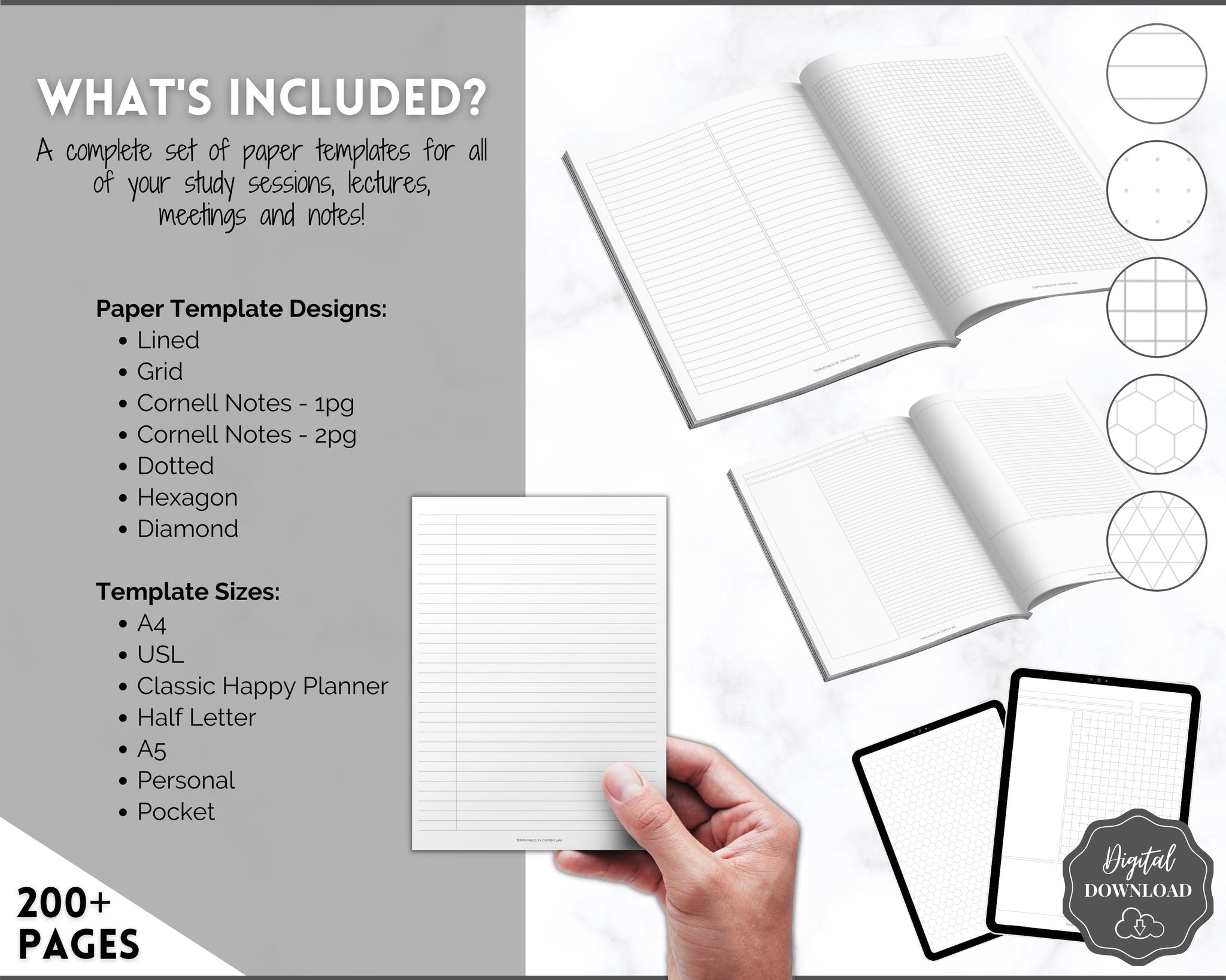 Note Taking Templates, Cornell Notes, Dot Lined Graph Grid Paper