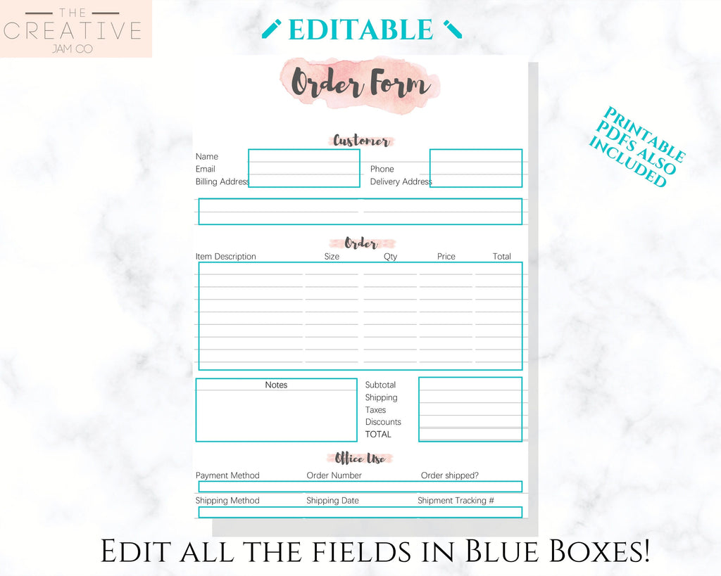 Order Form Template Printable | Customer Order Sales Invoice