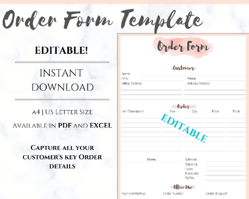 ORDER FORM Invoice Template, EDITABLE Custom Receipt Template, Printable Customer Sales Order Invoice, Receipt Form, Edit, Download A4 Pdf | Style 5