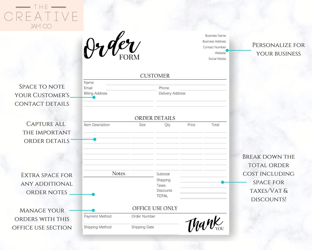 Order Form Template Printable | Customer Order Sales Invoice