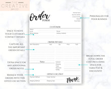 Load image into Gallery viewer, ORDER FORM Invoice Template, EDITABLE Custom Receipt Template, Printable Customer Sales Order Invoice, Receipt Form, Edit, Download A4 Pdf | Style 6
