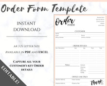 Load image into Gallery viewer, ORDER FORM Invoice Template, EDITABLE Custom Receipt Template, Printable Customer Sales Order Invoice, Receipt Form, Edit, Download A4 Pdf | Style 6
