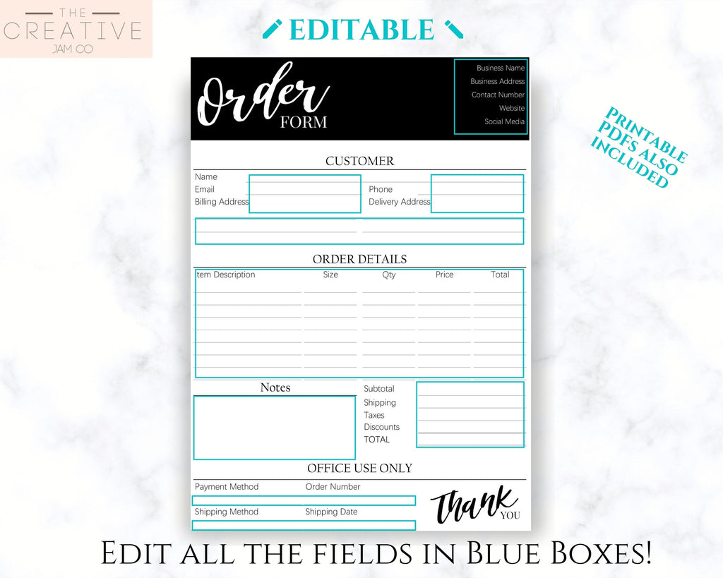 Order Form Template Printable | Customer Order Sales Invoice
