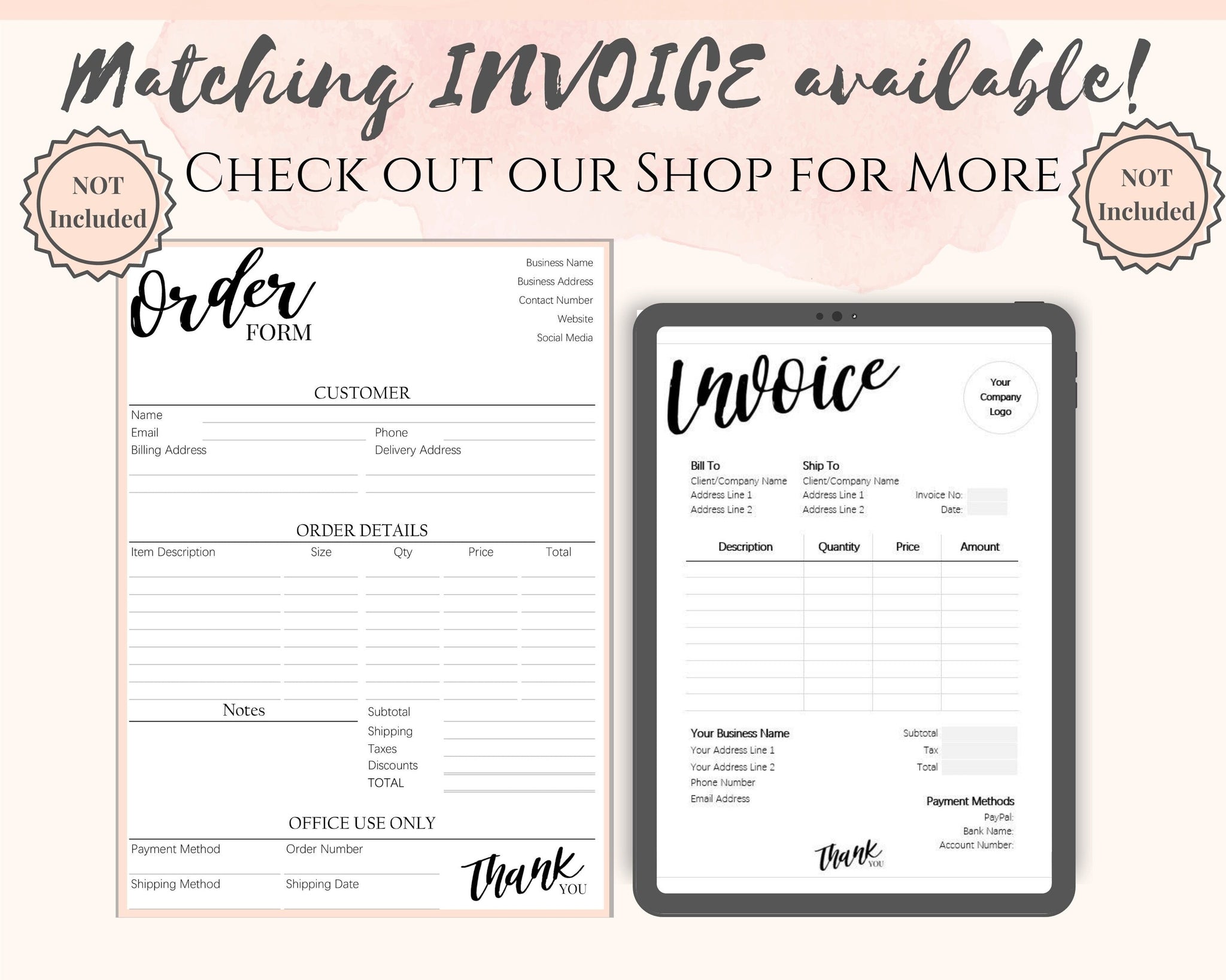 Order Form Template Printable Customer Order Sales Invoice