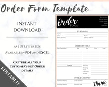 Load image into Gallery viewer, ORDER FORM Invoice Template, EDITABLE Custom Receipt Template, Printable Customer Sales Order Invoice, Receipt Form, Edit, Download A4 Pdf | Style 7
