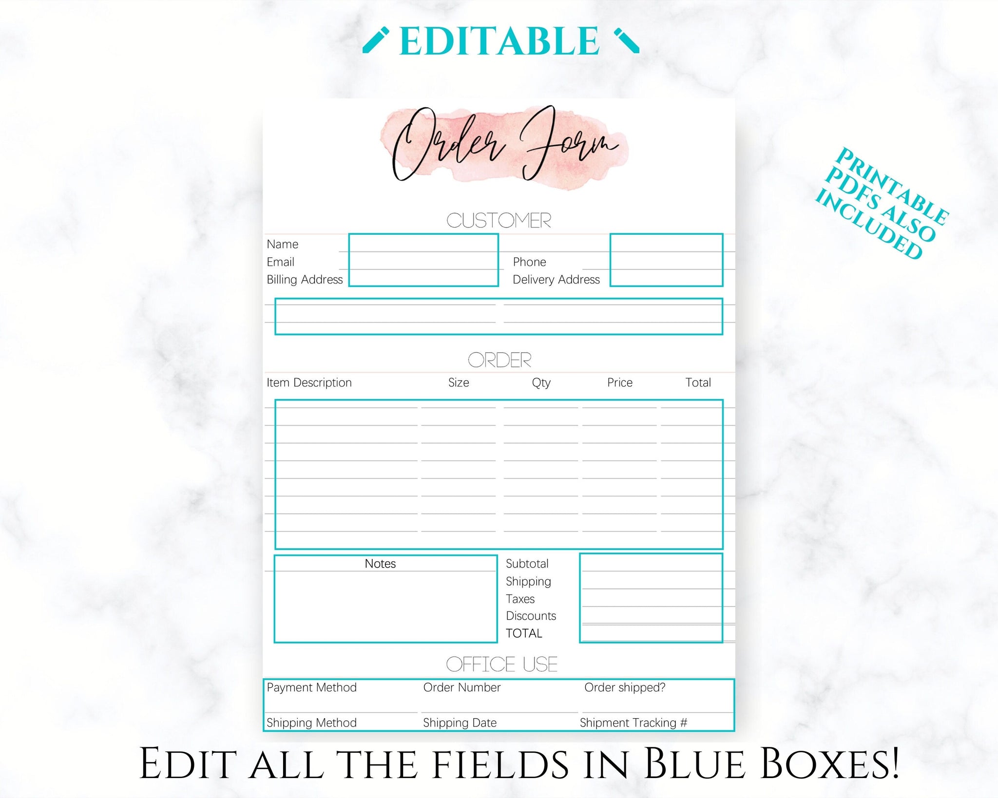 Order Form Template Printable Customer Order Sales Invoice
