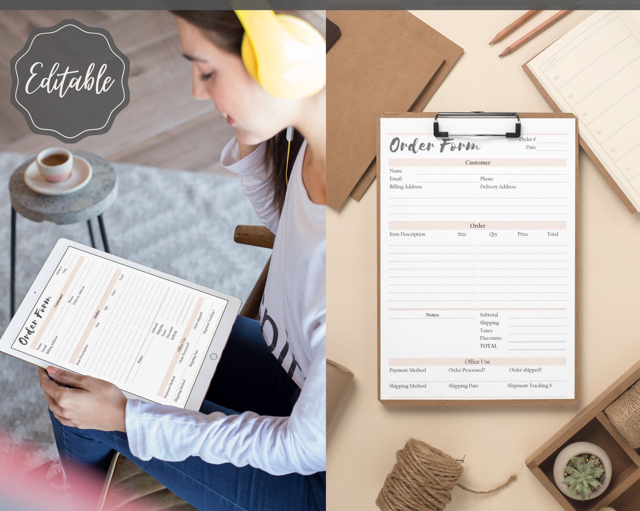 Order Form Template Printable | Pink Customer Order Sales Invoice