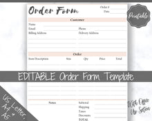 Load image into Gallery viewer, Order Form Template. EDITABLE PINK Customer Sales Order Invoice. Printable Invoice. Ordering Form Receipt. PDF Instant Digital Download | Style 3
