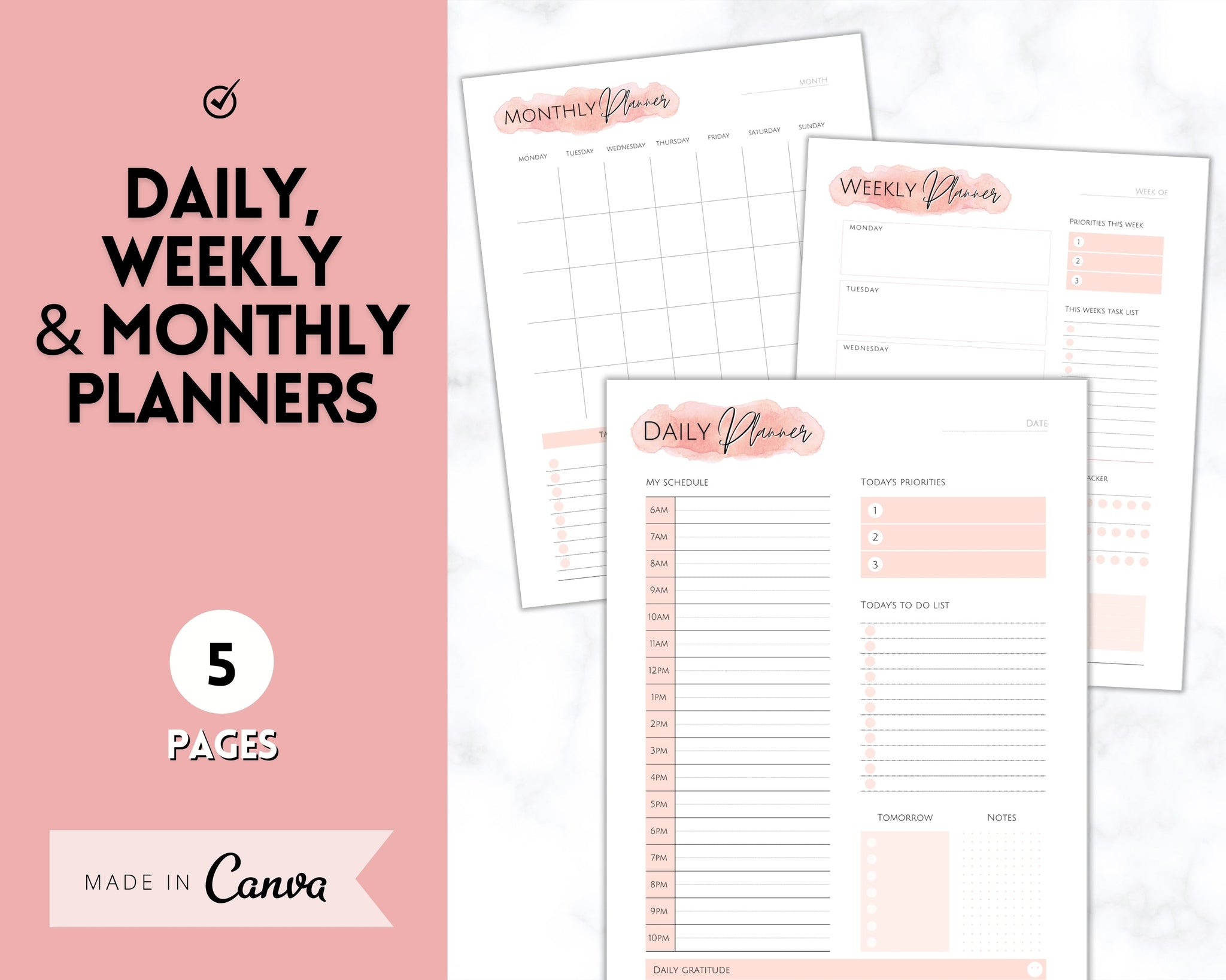 Hourly/Daily Planner Inserts for A5 Planners 