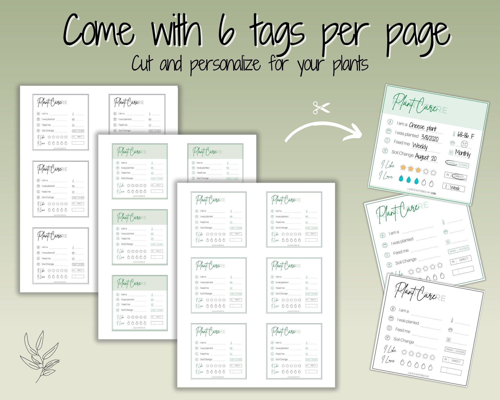 house plant care tags PLANT CARE Tags