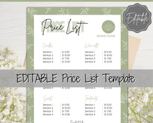 Load image into Gallery viewer, PRICE LIST Template Editable! Price Sheet, Pricing Guide, Hair Salon, Hairdresser, Photography, Beauty, Menu, Make up, Tags, Tumbler, Canva | Style 10
