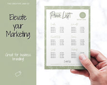Load image into Gallery viewer, PRICE LIST Template Editable! Price Sheet, Pricing Guide, Hair Salon, Hairdresser, Photography, Beauty, Menu, Make up, Tags, Tumbler, Canva | Style 10
