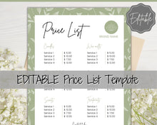 Load image into Gallery viewer, PRICE LIST Template Editable! Price Sheet, Pricing Guide, Hair Salon, Hairdresser, Photography, Beauty, Menu, Make up, Tags, Tumbler, Canva | Style 11
