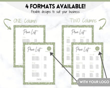 Load image into Gallery viewer, PRICE LIST Template Editable! Price Sheet, Pricing Guide, Hair Salon, Hairdresser, Photography, Beauty, Menu, Make up, Tags, Tumbler, Canva | Style 11
