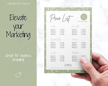 Load image into Gallery viewer, PRICE LIST Template Editable! Price Sheet, Pricing Guide, Hair Salon, Hairdresser, Photography, Beauty, Menu, Make up, Tags, Tumbler, Canva | Style 11
