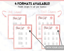 Load image into Gallery viewer, PRICE LIST Template Editable! Price Sheet, Pricing Guide, Hair Salon, Hairdresser, Photography, Beauty, Menu, Make up, Tags, Tumbler, Canva | Style 12
