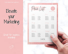 Load image into Gallery viewer, PRICE LIST Template Editable! Price Sheet, Pricing Guide, Hair Salon, Hairdresser, Photography, Beauty, Menu, Make up, Tags, Tumbler, Canva | Style 12
