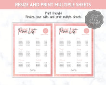 Load image into Gallery viewer, PRICE LIST Template Editable! Price Sheet, Pricing Guide, Hair Salon, Hairdresser, Photography, Beauty, Menu, Make up, Tags, Tumbler, Canva | Style 12

