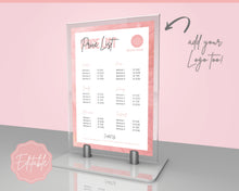 Load image into Gallery viewer, PRICE LIST Template Editable! Price Sheet, Pricing Guide, Hair Salon, Hairdresser, Photography, Beauty, Menu, Make up, Tags, Tumbler, Canva | Style 12
