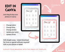 Load image into Gallery viewer, PRICE LIST Template Editable! Price Sheet, Pricing Guide, Hair Salon, Hairdresser, Photography, Beauty, Menu, Make up, Tags, Tumbler, Canva | Style 12
