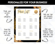 Load image into Gallery viewer, PRICE LIST Template Editable! Price Sheet, Pricing Guide, Hair Salon, Hairdresser, Photography, Beauty, Menu, Make up, Tags, Tumbler, Canva | Style 13
